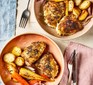 Air ryer chicken thighs with potatoes and root veg