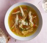 Slow cooker chicken soup served in a bowl