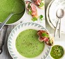 Creamy spring soup with goat's cheese & prosciutto toasts