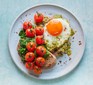 A serving of healthy pesto eggs on toast