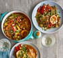 Colourful bowls of Moroccan chicken stew