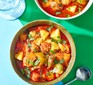 Two bowls of potato, leek & chorizo soup