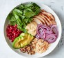 Salad bowl with chicken and hummus