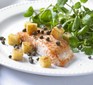 Pan-fried salmon with watercress, polenta croutons & capers