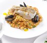 Roast cod with paella & saffron olive oil
