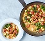 Sausage, kale & gnocchi one pot in a pan and bowl