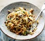 Spaghetti with fennel, anchovies, currants, pine nuts & capers served in a bowl