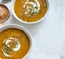 Spiced lentil & butternut squash soup served in bowls