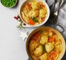 Waste-nothing chicken & dumpling stew in two bowls